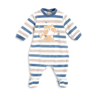 Boys Natural Striped Leg Opening Babysuit